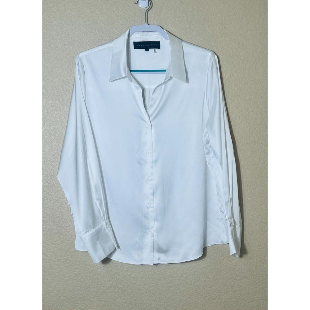 Anthropologie Endless Rose White Button Up Blouse Large